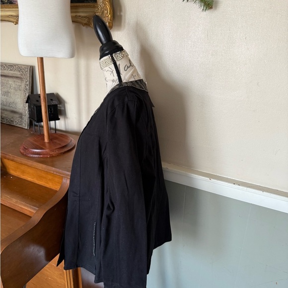 Quacker Factory Black and Silver Bling Jean Jacket with Embroidered Collar NWT - Picture 7 of 8